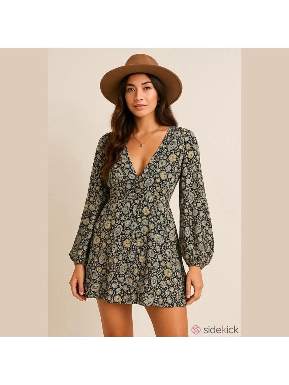 Forever 21 Blue and Yellow Paisley Floral Dress (Med)